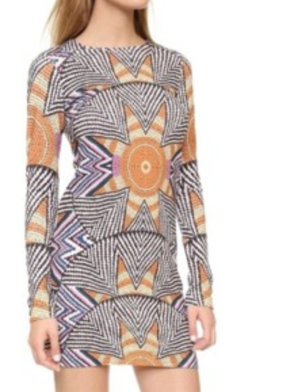 Mara Hoffman Orange & Black Long Sleeve Mosaic Sun Mini Dress Size XS